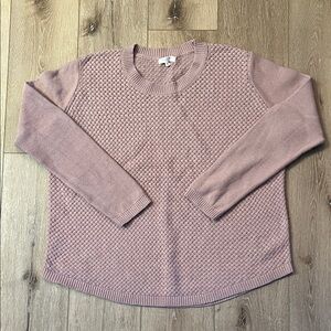 August Mist ~ textured knit cotton blend sweater, dusty pink, good condition.